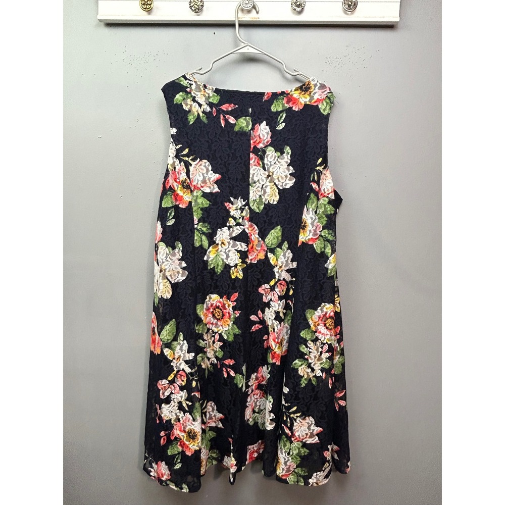 Nina Leonard Dress Womens 2X Navy Blue Floral Lace Sleeveless Shift Round Neck - Picture 2 of 10